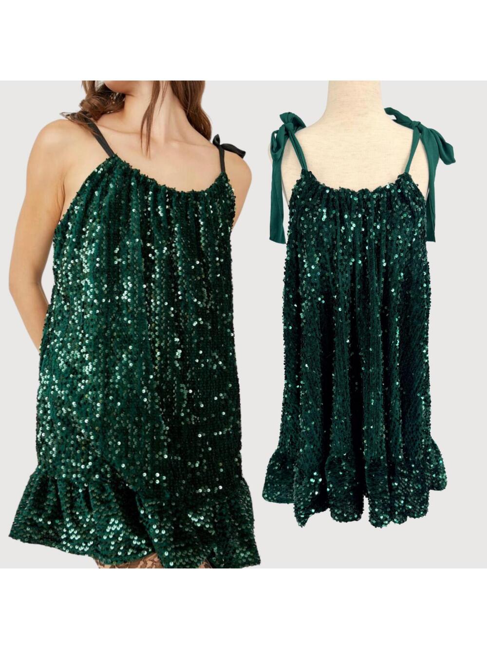 Free People Nova Sequin Mini Dress Emerald M